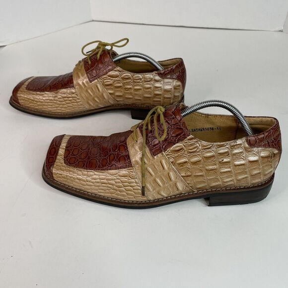 Zota Mens Alligator Oxford Shoes, Size 11, Tan/Brown, Square Toe, Leather 5038 - Picture 5 of 11